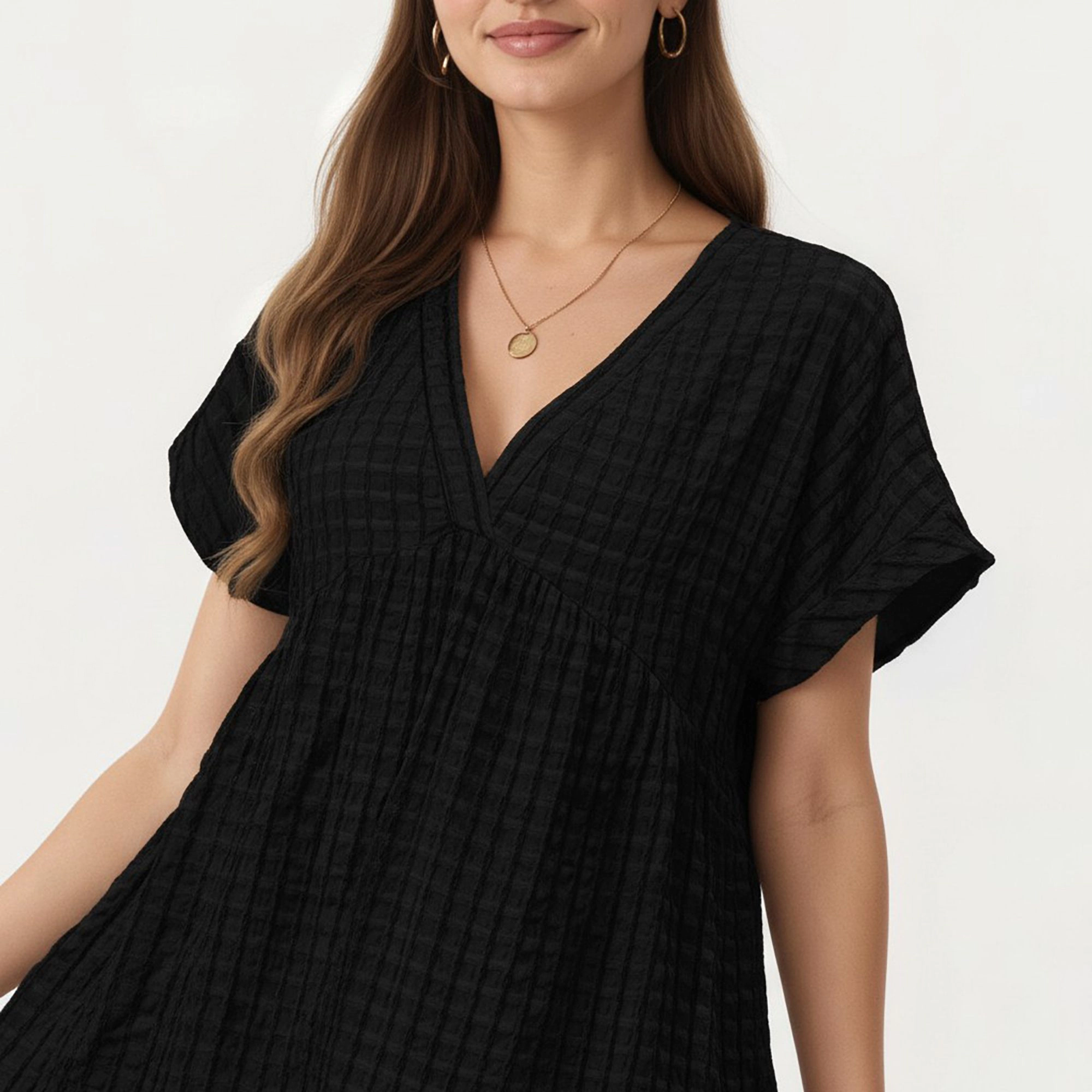 Anna-Kaci Womens Gingham V-Neck Tiered Mini Dress