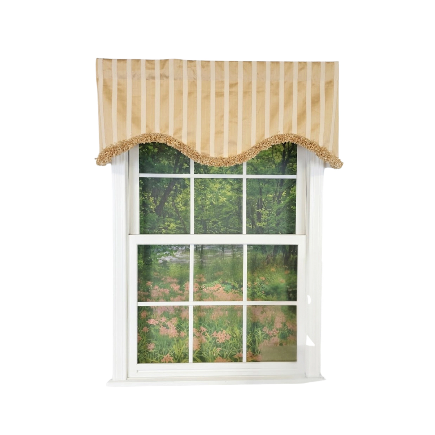 RLF Home Nugett Trimmed Cornice Window Valance 100% Cotton Lined Rod Pocket 50" x 17" Gold