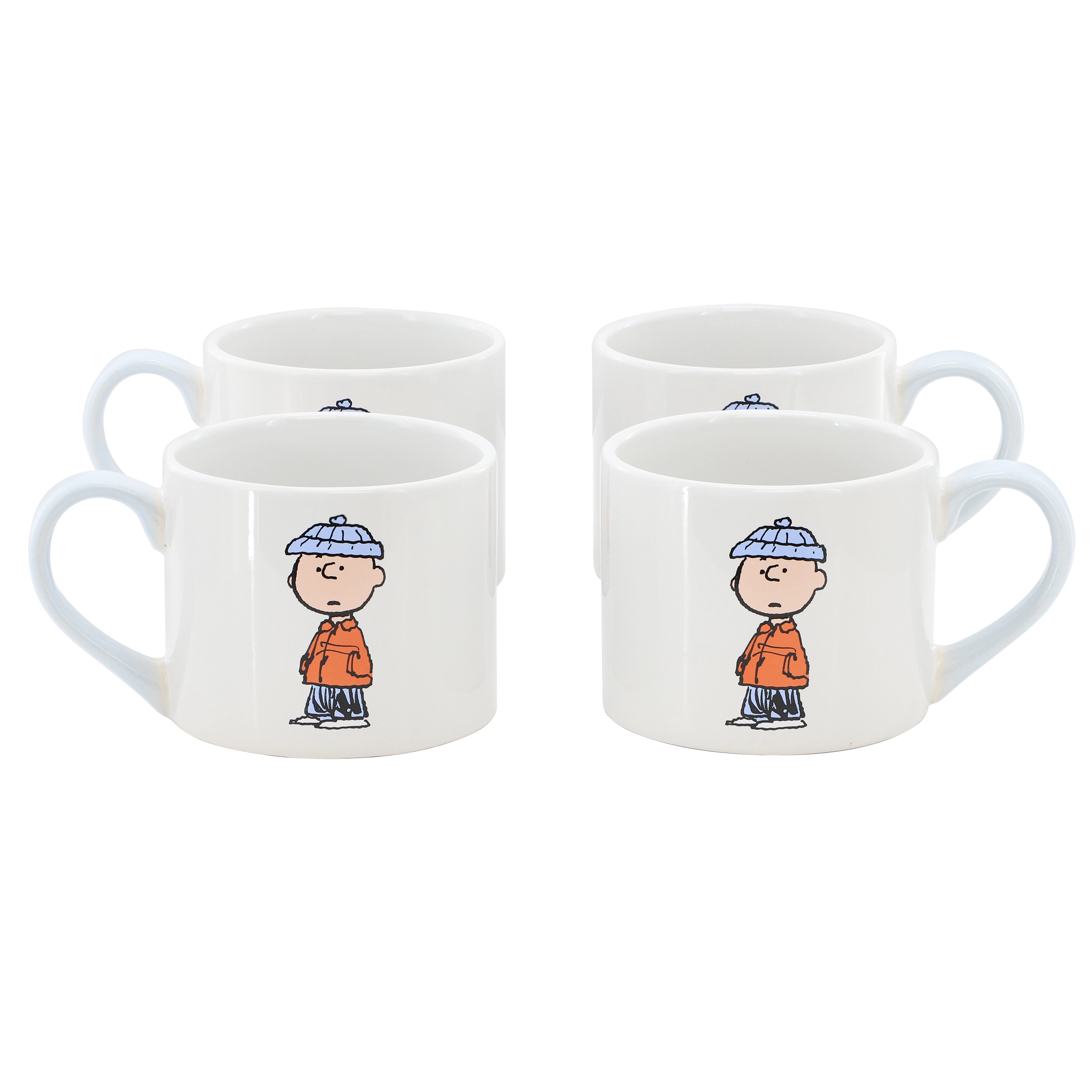 Peanuts All Bundled Up 4 Piece 19 Ounce Stackable Stoneware Mug Set in Light Blue