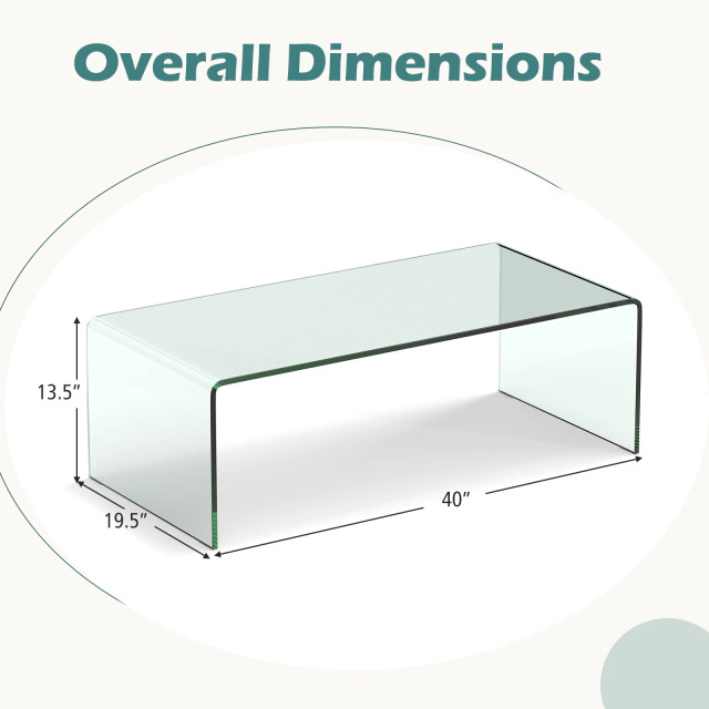 Glintex 42.5-Inch Clear Tempered Glass Coffee Table with Rounded Edges, Transparent