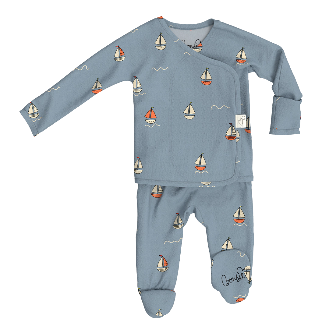Bonsie Footie - Ahoy Baby, Skin-to-Skin Wrap-Front Footed Onesie