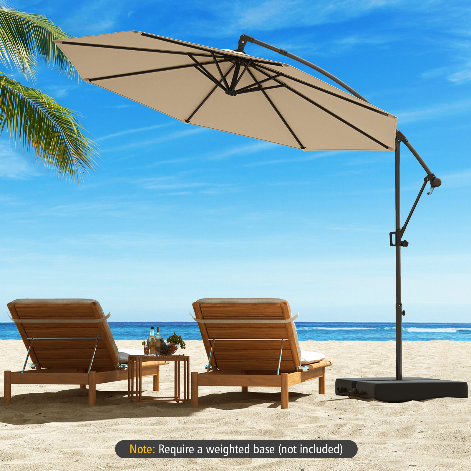 SUGIFT 10-ft Beige Offset Hanging Patio Umbrella with Infinite Tilt 360-Degree Rotation and 8 Metal Ribs