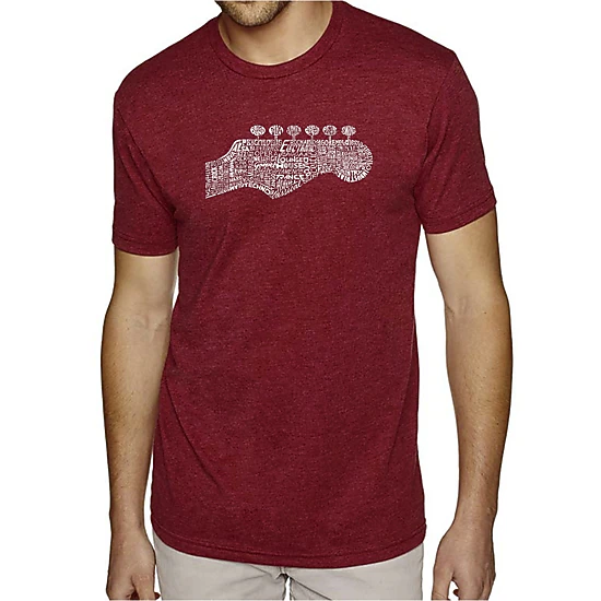 LA Pop Art Men's Cotton/Poly Blend Word Art T-Shirt - Guitar Head