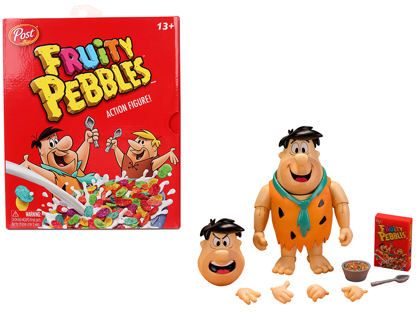 Jada Fred Flintstone 6" Moveable Figure with Accessories and Alternate Head and Hands "The Flintstones - Post