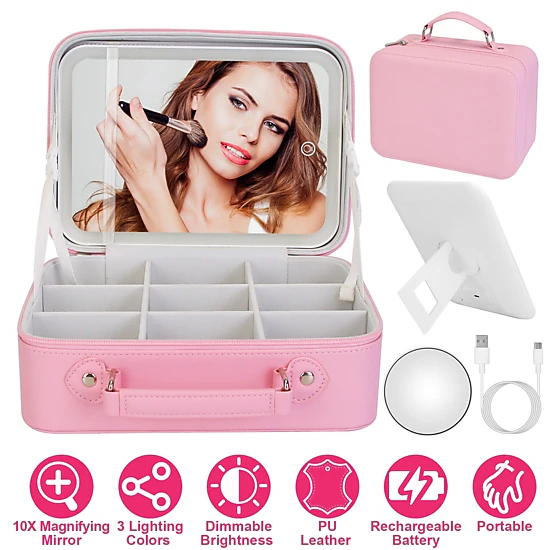 GBruno LED Lighted Travel Makeup Bag With Mirror