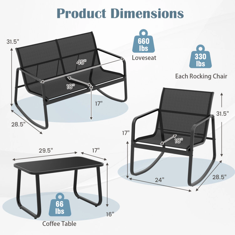 Hivvago 4 Piece Patio Rocking Set With Glass-Top Table