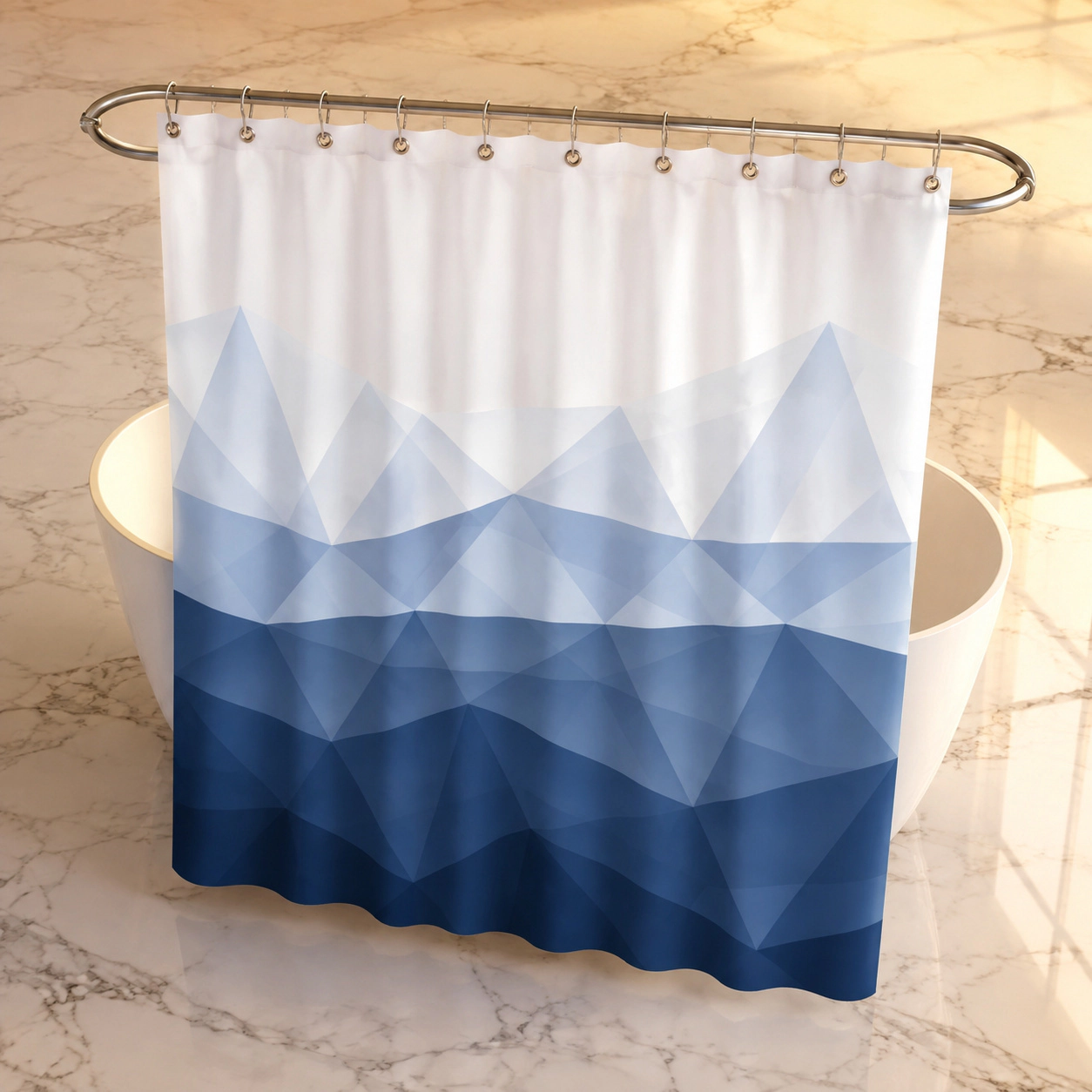 WZK Ombre Blue Fabric Contemporary Water Repellent Durable Easy Care Bathroom Shower Curtain