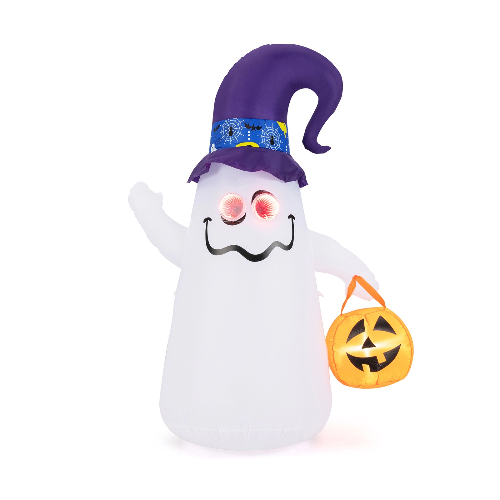 SUGIFT White 6-ft Halloween Inflatable Ghost with Jack-o-Lantern and LED Tunnel Lights 4.3-ft W 2.4-ft D 6-ft H