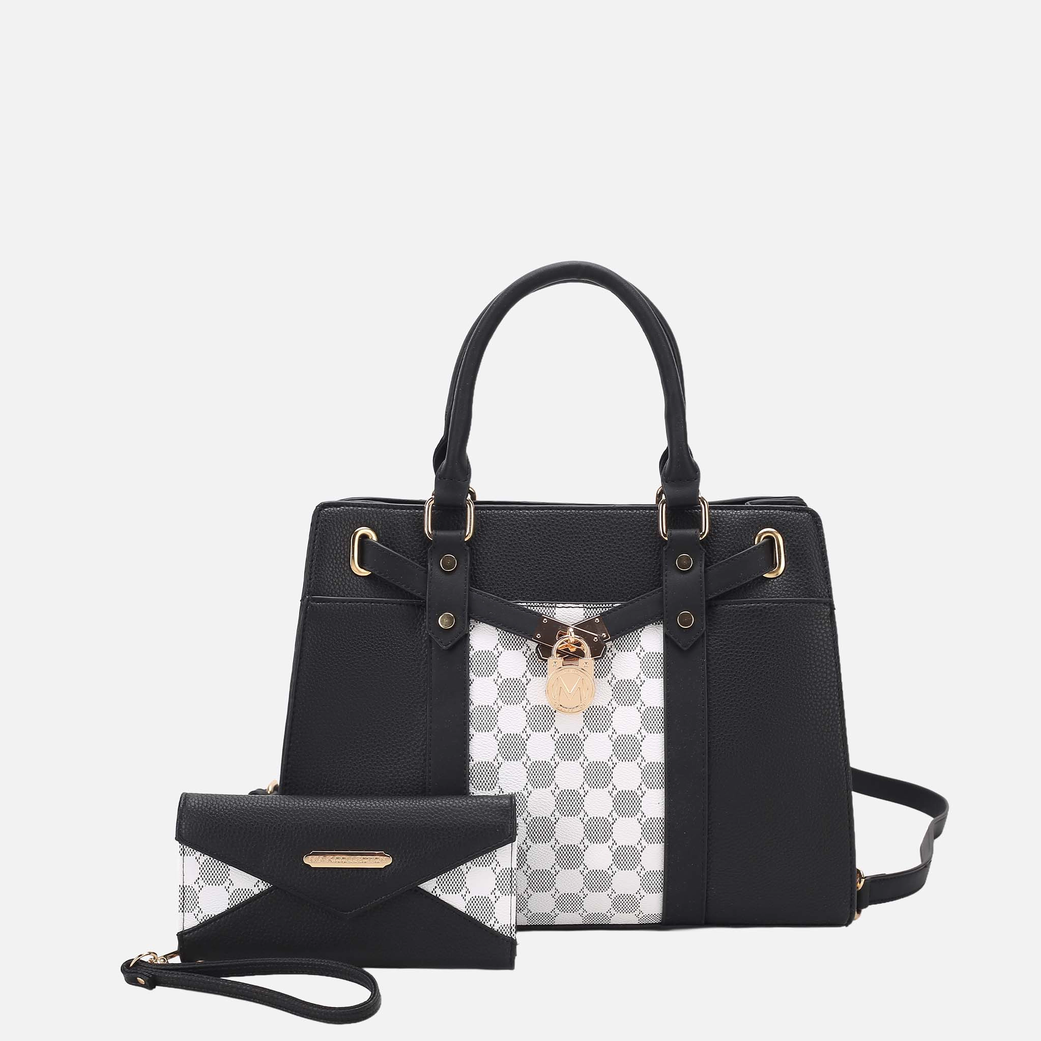 MKF Collection Christine Women's Satchel and Wristlet Wallet Set, Circular Print Vegan Leather Handbag