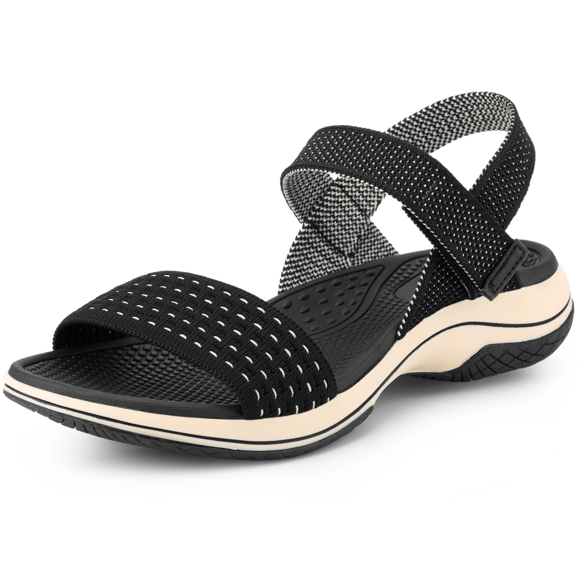 BLISSFUL STEP Women Open Toe Wedge Low Heel Hook and Loop Platform Sandals
