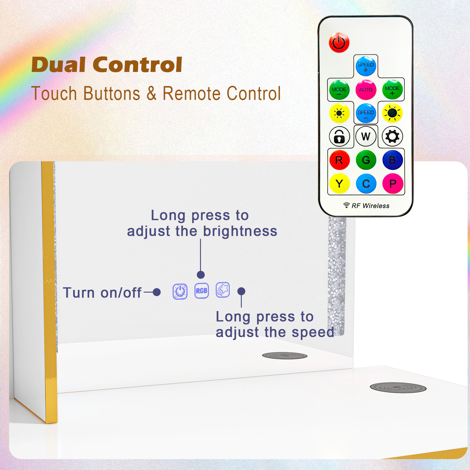 SUGIFT White Vanity Table Set with RGB LED Mirror, Wireless Charging and Stool