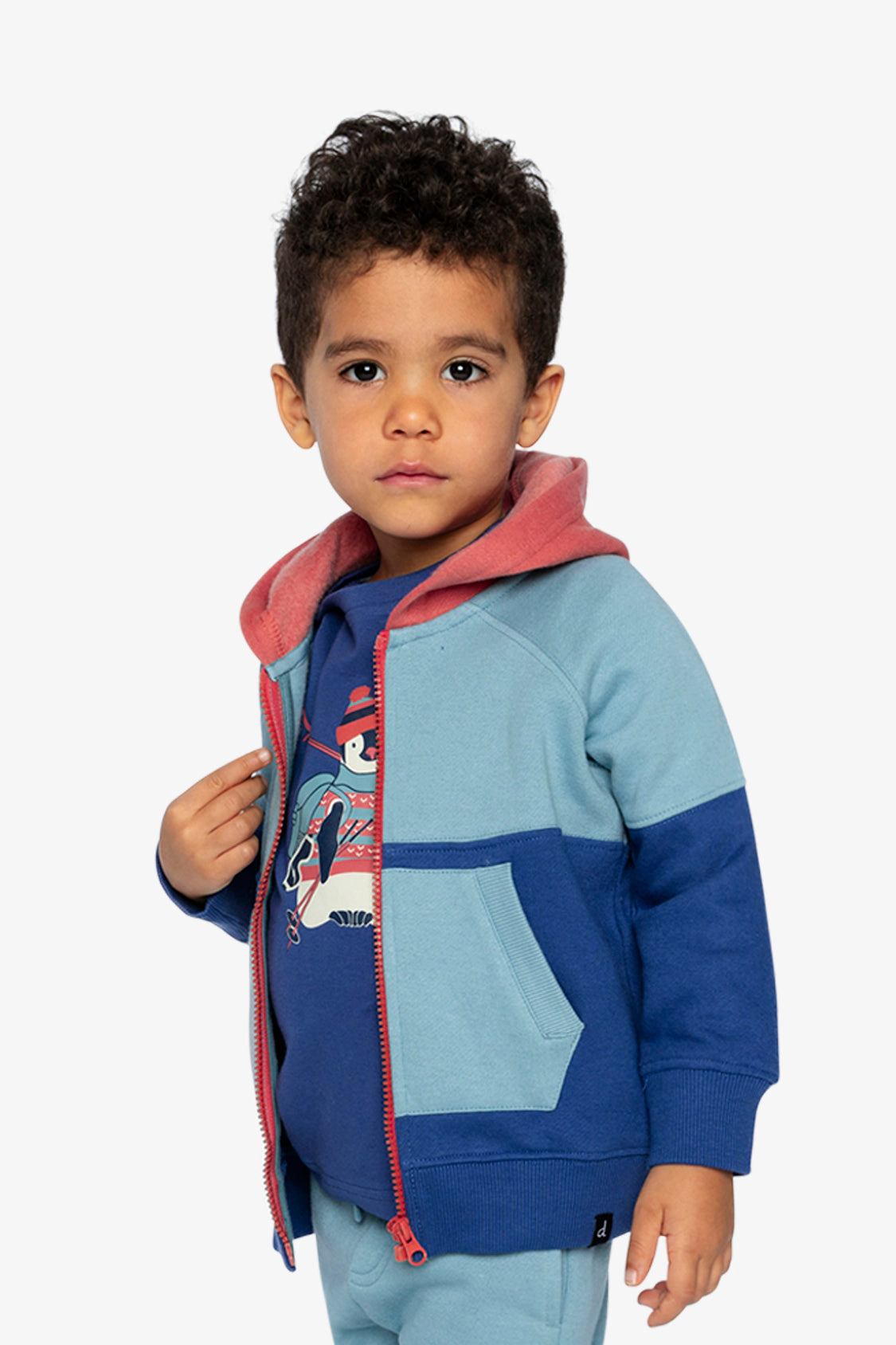 Deux par Boys Full Zip Hooded Colorblock Fleece Jacket with Front Pockets