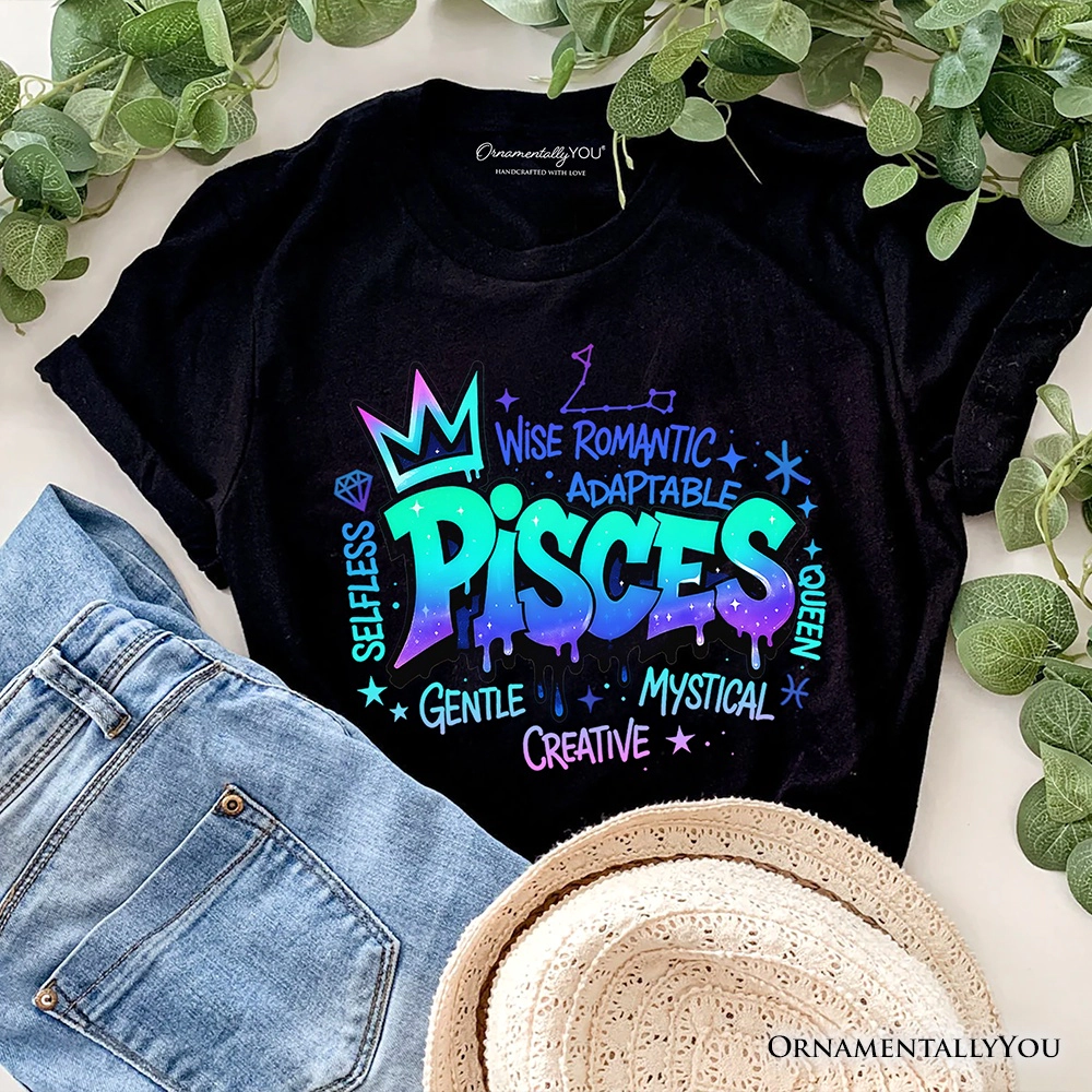 OrnamentallyYou Womens Pisces Graffiti Zodiac T-Shirt