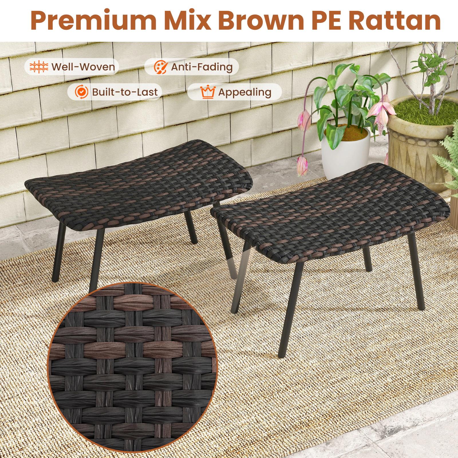 Hivvago Patio Ottoman Seating Set with Metal Legs