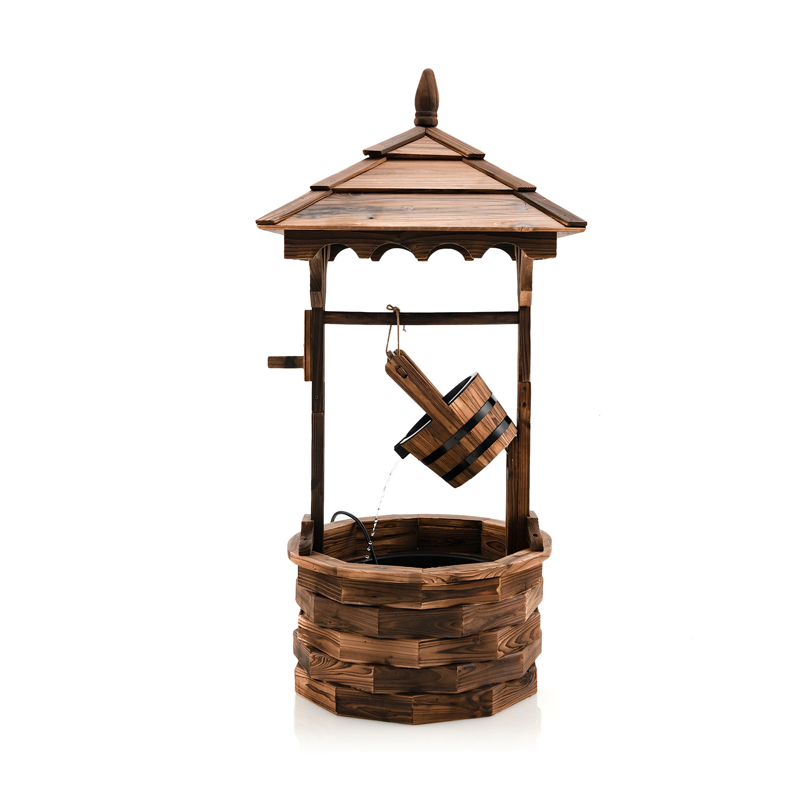 SUGIFT Patio Wooden Water Fountain Brown Wishing Well with Electric Pump