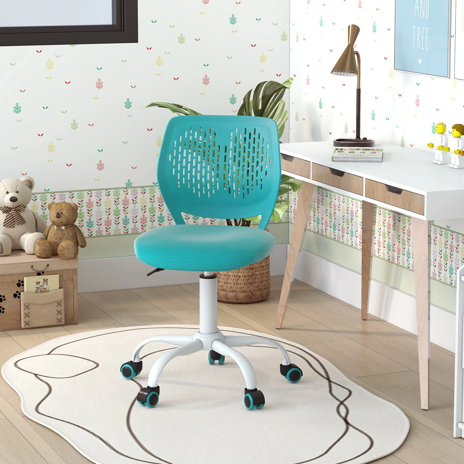 SUGIFT Kids Desk Chair, Height Adjustable 16.5-21 in, Turquoise Mesh Study Chair