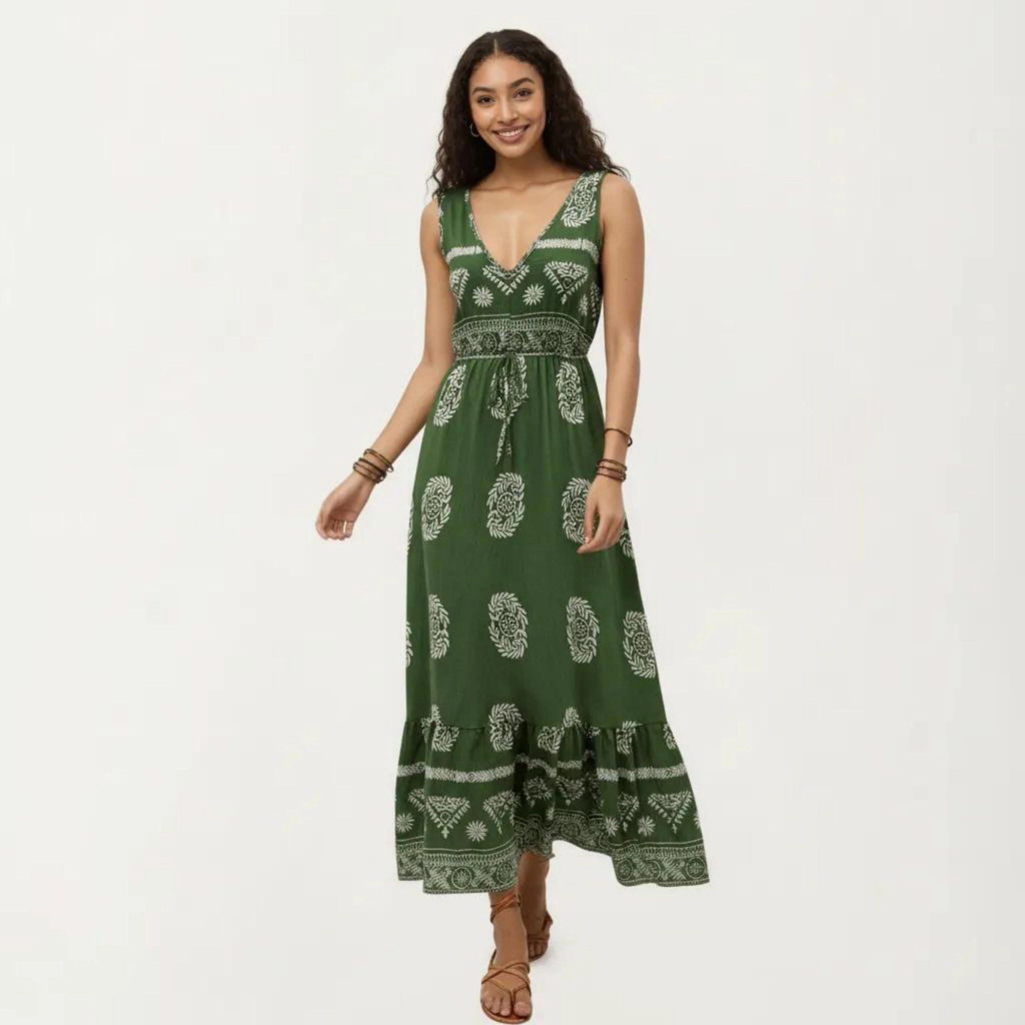 Anna-Kaci Womens Sleeveless V-Neck Bohemian Tiered Maxi Dress