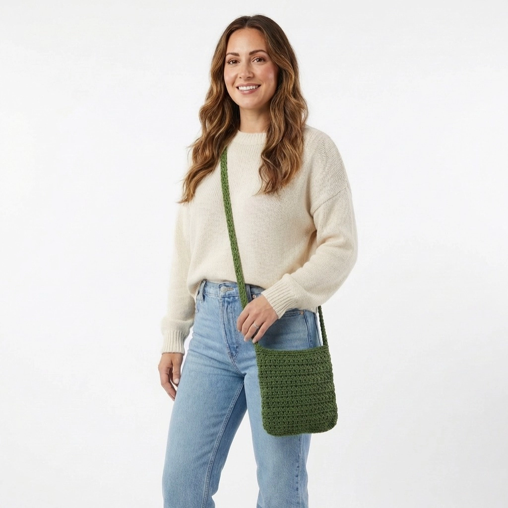 CTM Women's Crochet Crossbody Handbag Boho Casual Shoulder Bag