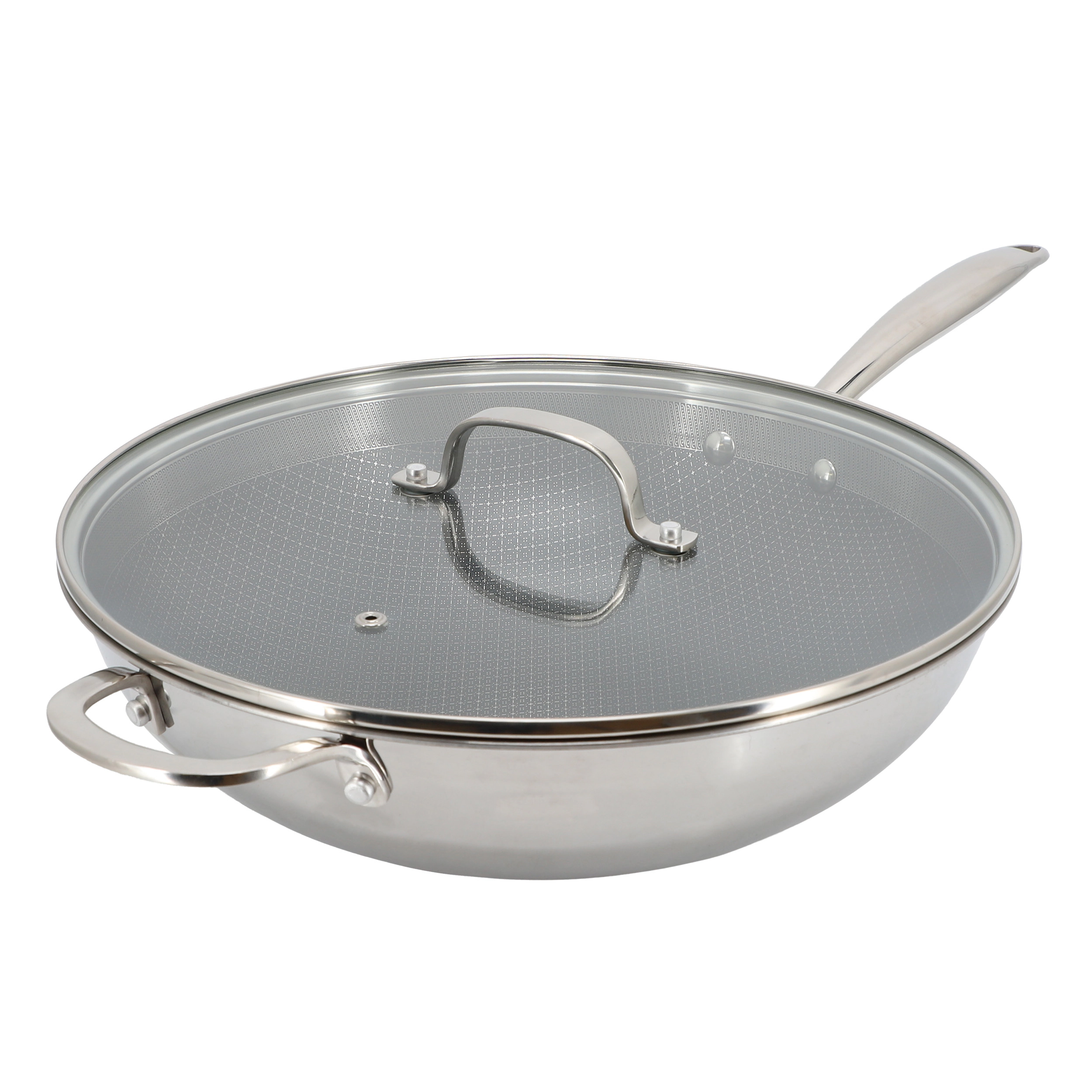 Better Chef 12.5 Inch 3-Ply Stainless Steel Nonstick Wok with Lid in Silver