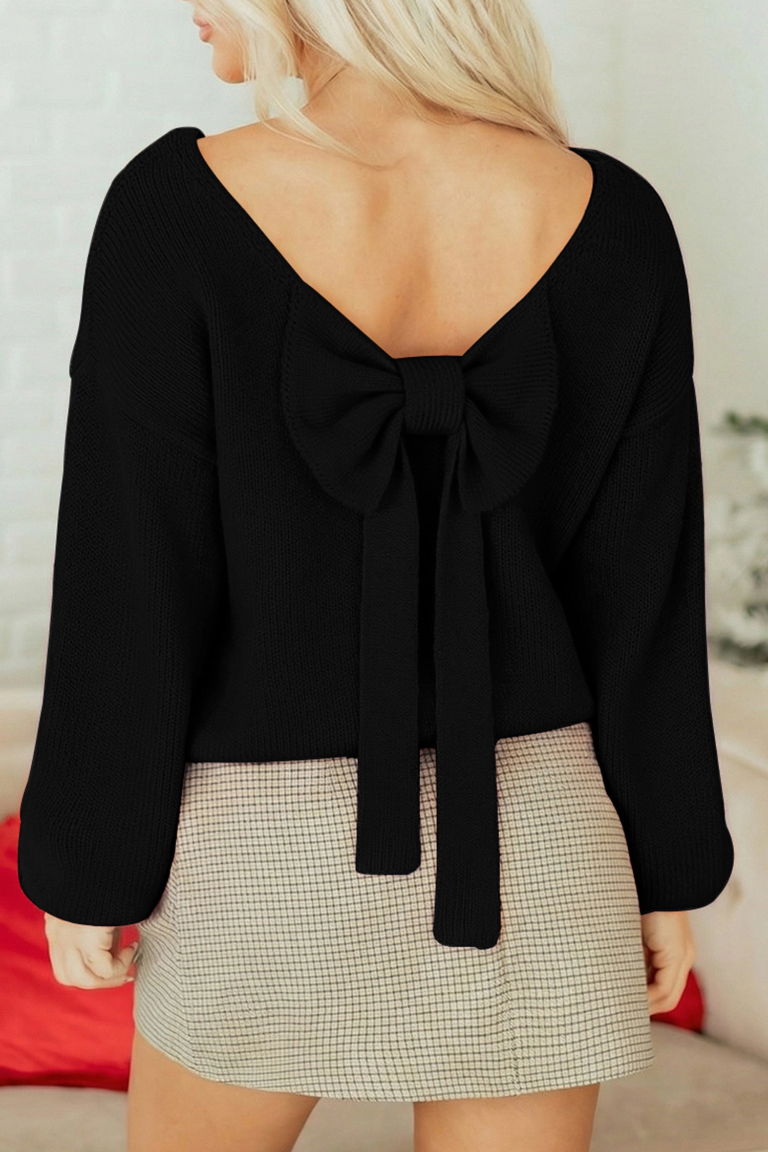 Threaded Pear Women's Faye Backless Bubble Sleeve Sweater