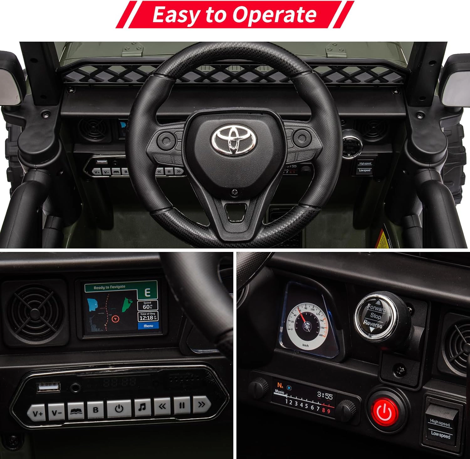 Enjyam 12V Licensed Toyota Kids Ride On Truck, Electric Car w/Remote Control, LED Lights, Music, Safety Belt
