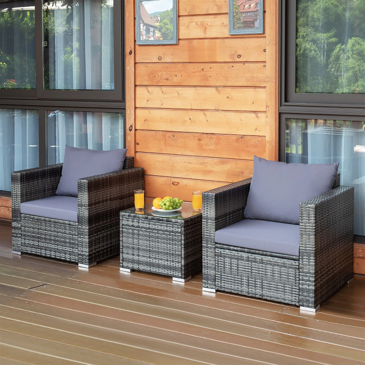 Hivvago 3 Pieces Patio Rattan Furniture Bistro Sofa Set With Cushioned