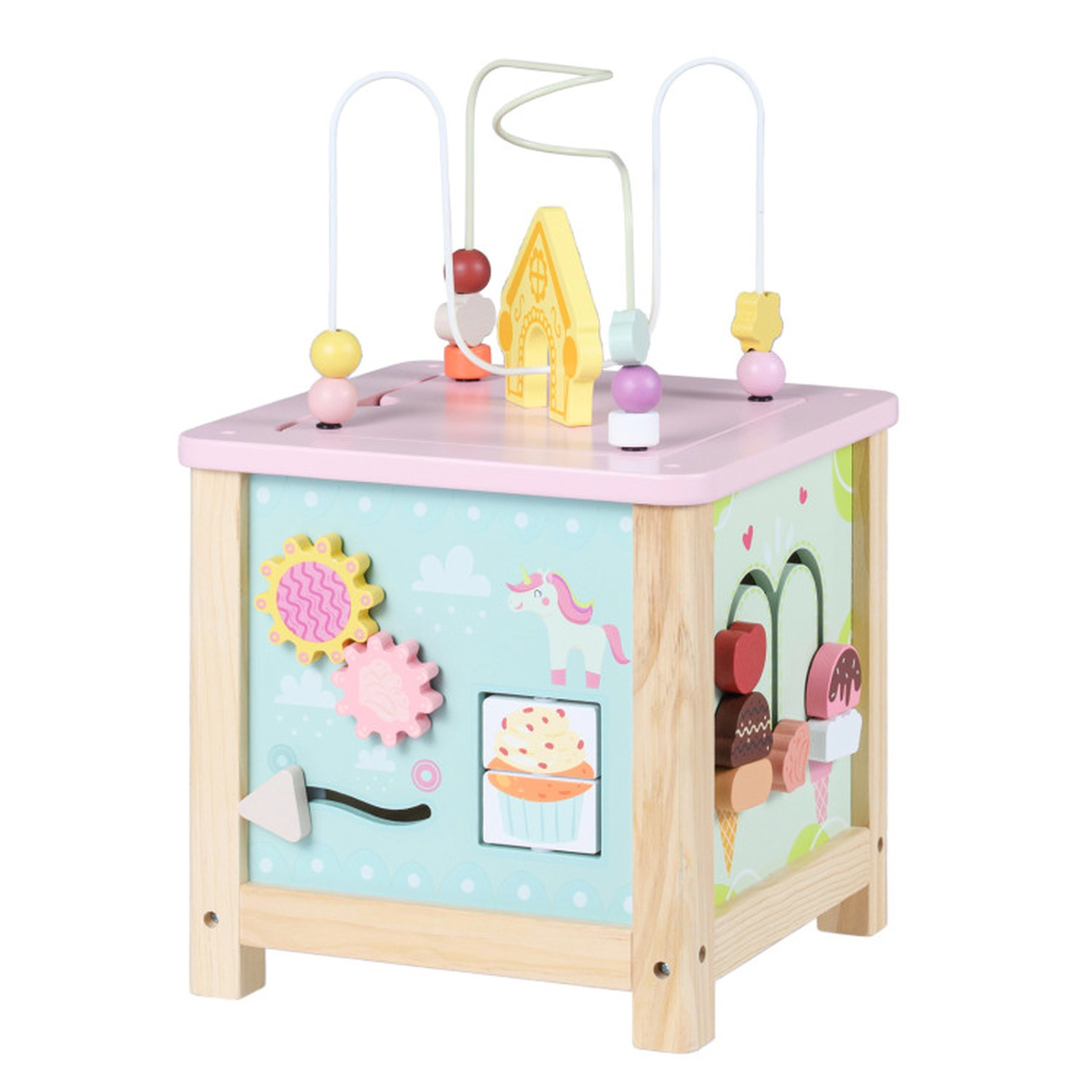 SUGIFT Wooden Activity Cube with Montessori Sensory Toys for 18+ Months Toddlers Multi-Color