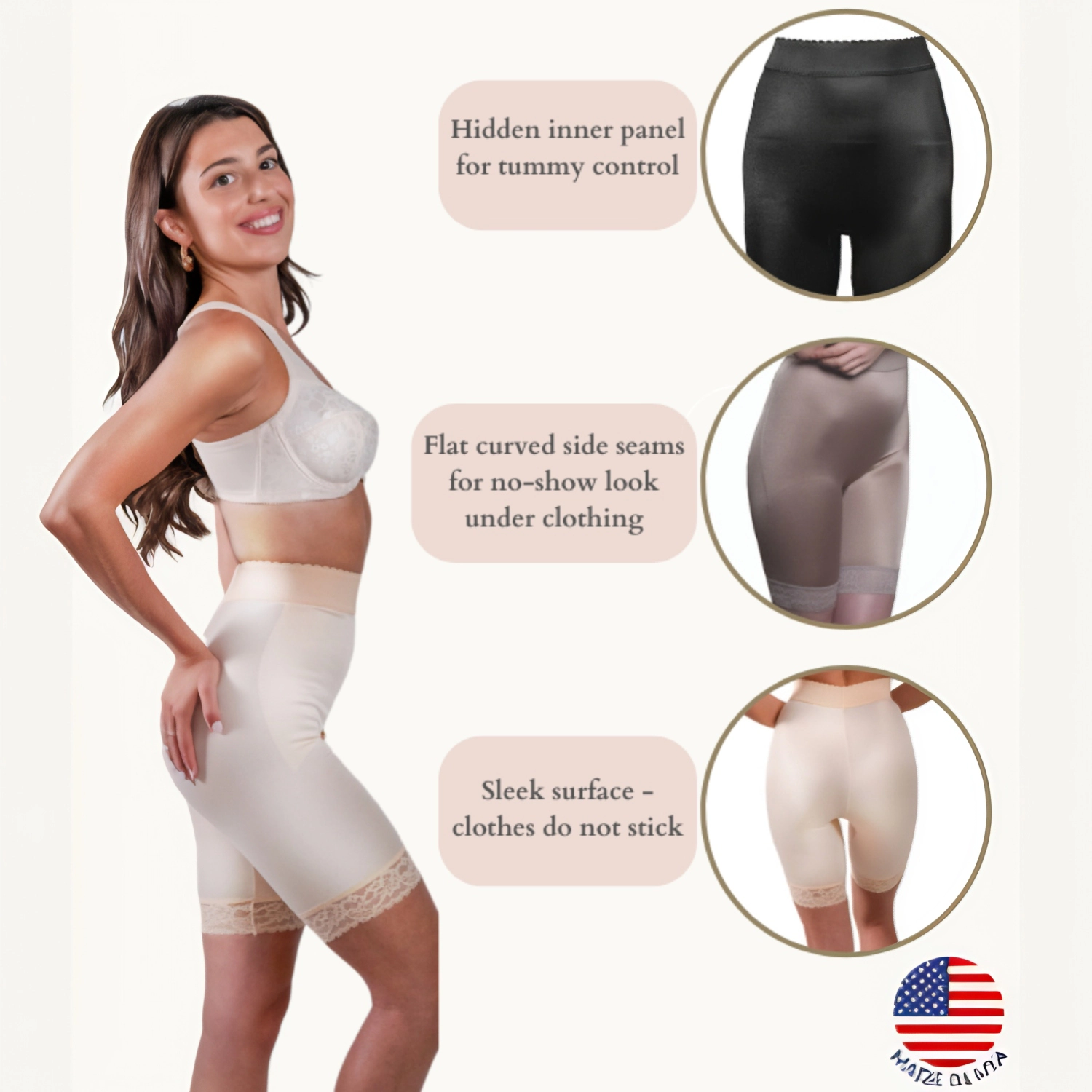 Rago High Waist Light Shaping Bike Short | Satin 4-Way Stretch with Built-In Panty Style 518