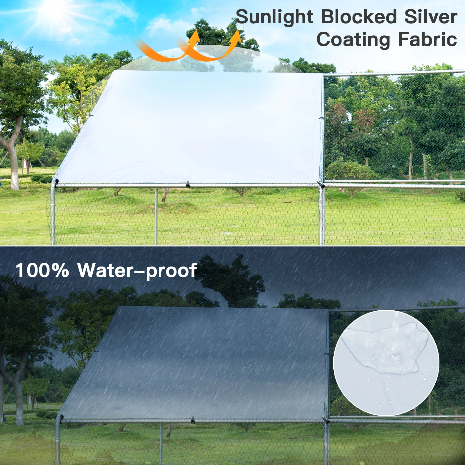 SUGIFT 13-ft x 13-ft Silver Walk-in Chicken Coop with Waterproof Cover Steel Frame and Lockable Latch