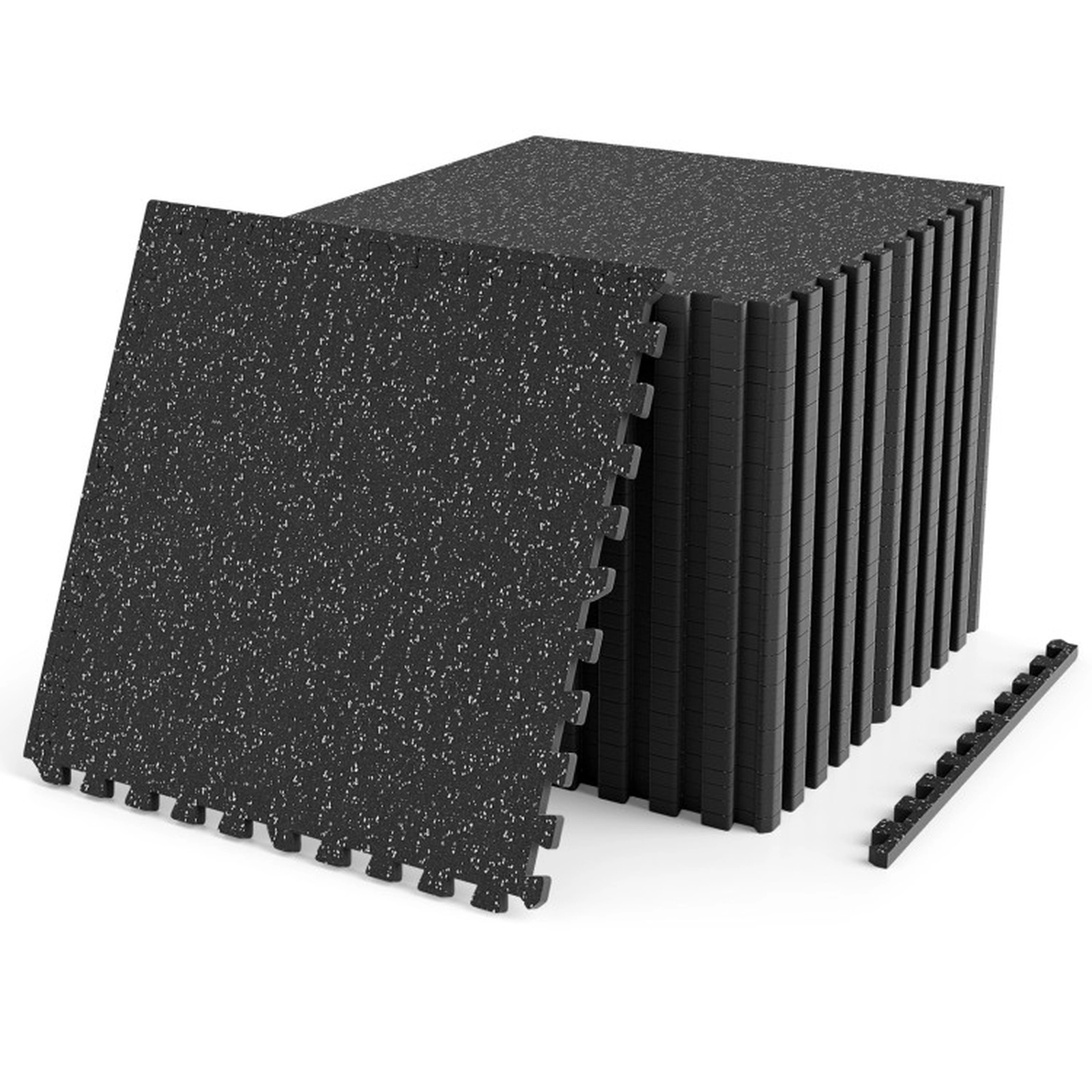 SUGIFT 0.55-in Thick Rubber Top Interlocking Gym Floor Mat Set 24 x 24 in Tiles 140-sq ft Coverage 36-Piece Black Gray