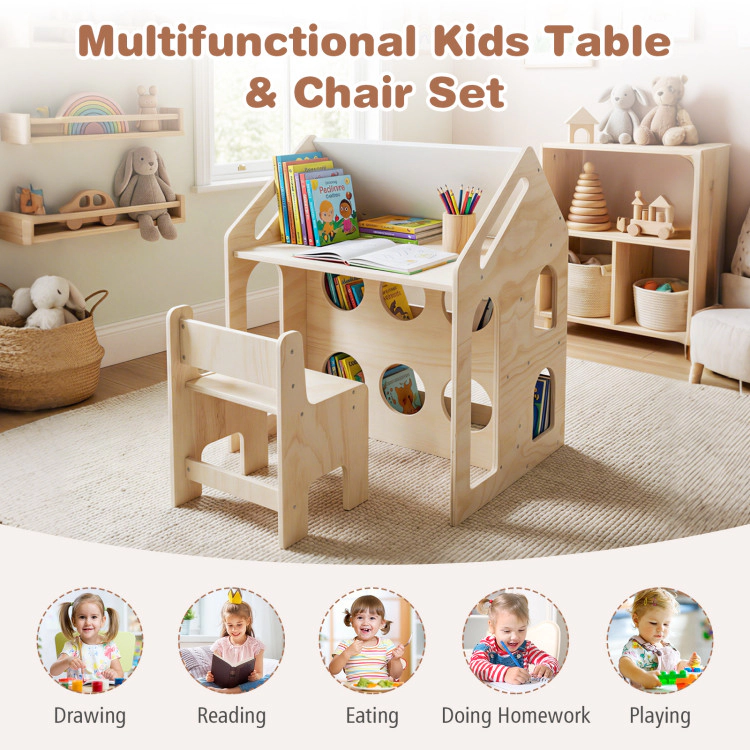 Hivvago House-Shaped Wooden Activity Kids Table Chair Set