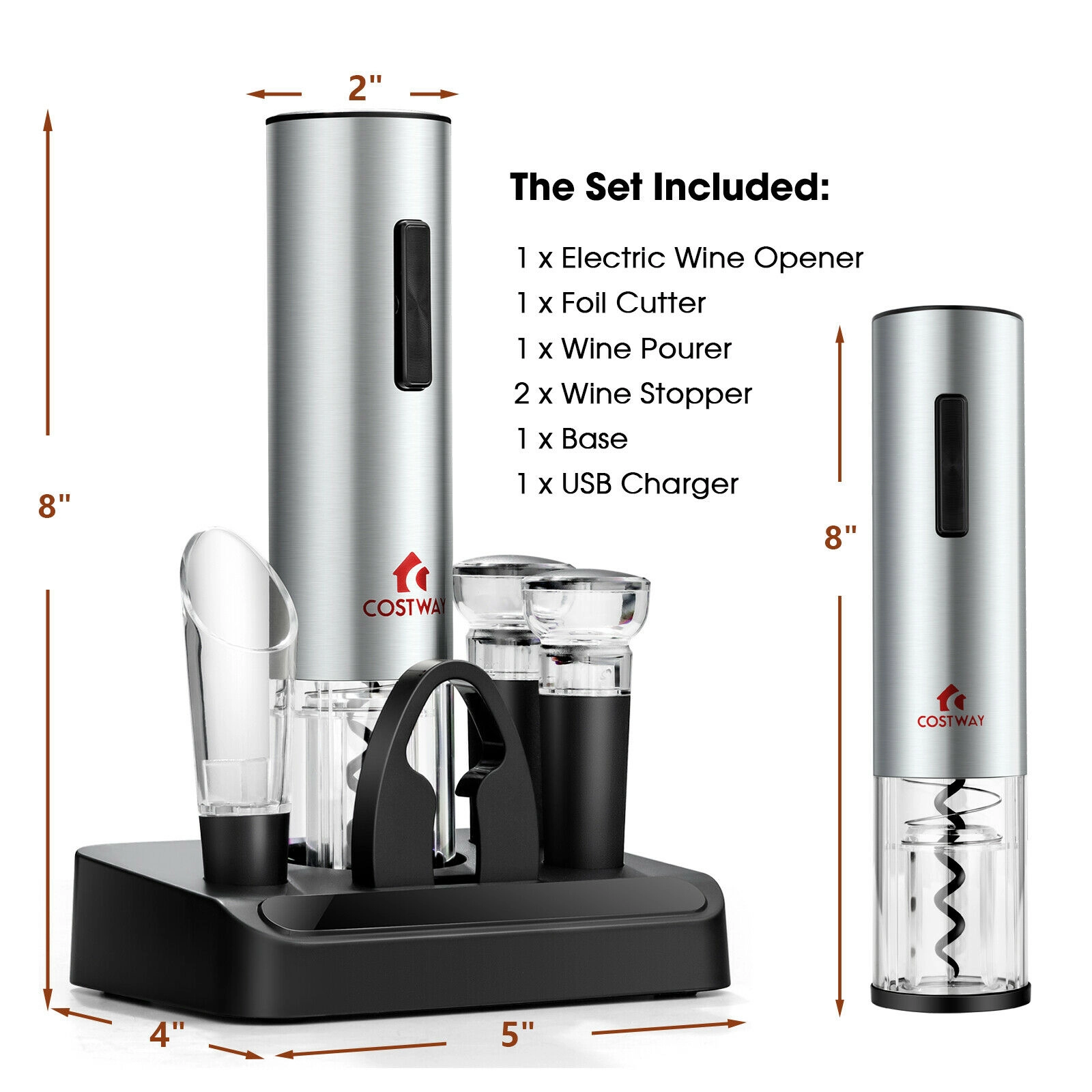 LJG 6-in-1 Electric Wine Bottle Opener Set with Foil Cutter