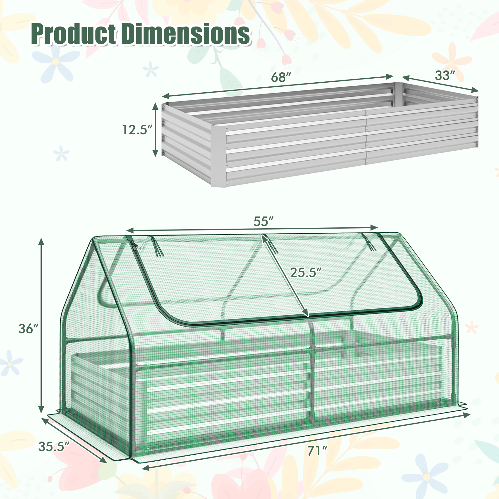 Hivvago Galvanized Steel Garden Bed with Greenhouse