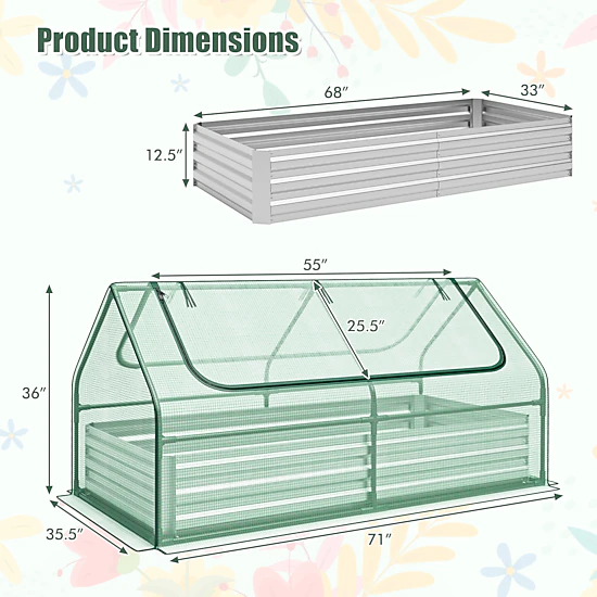LJG 6 x 3 x 3 Feet Galvanized Raised Garden Bed with Greenhouse
