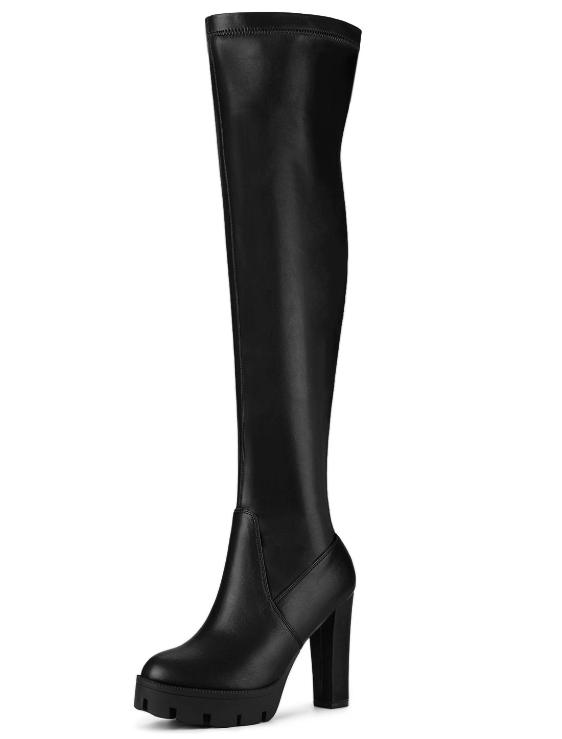 BLISSFUL STEP Women Platform Round Toe Chunky Heel Over Knee Boots