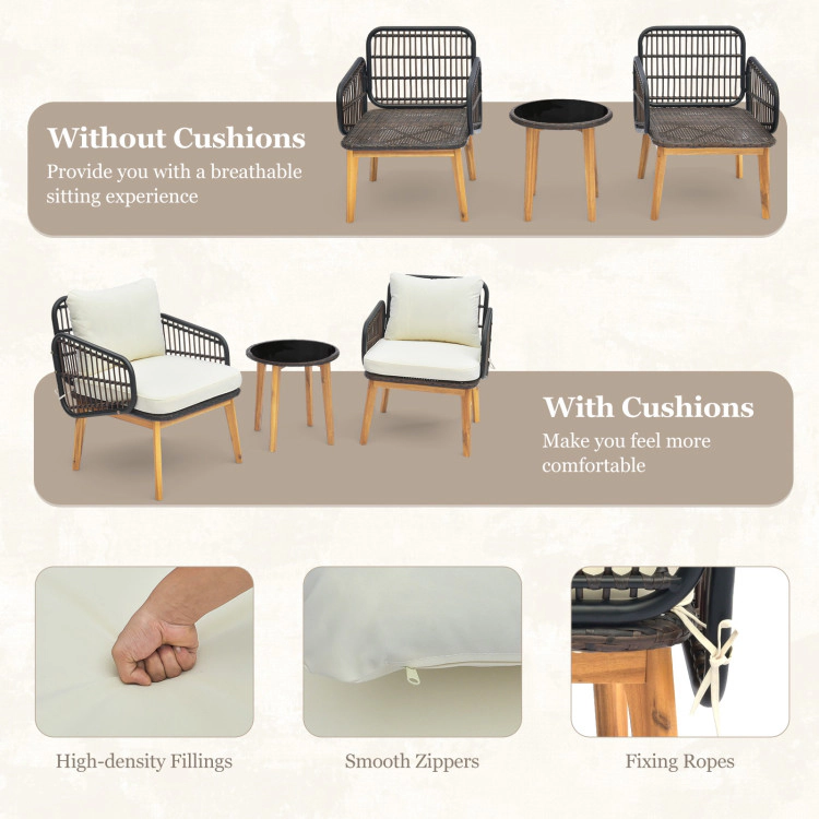 Hivvago 3 Pieces Patio Furniture Set With Cushioned Chairs And Tempered Glass Side Table
