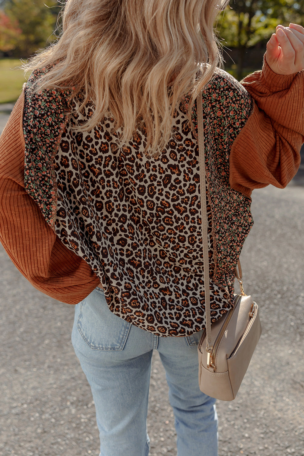 Threaded Pear Women's Natalie Leopard & Floral Patchwork Loose Top