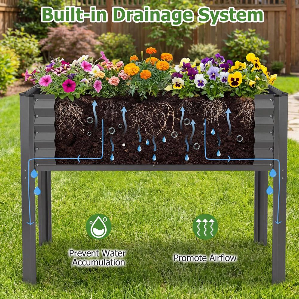 Hivvago Galvanized Raised Garden Bed with Legs Metal Elevated Planter Box