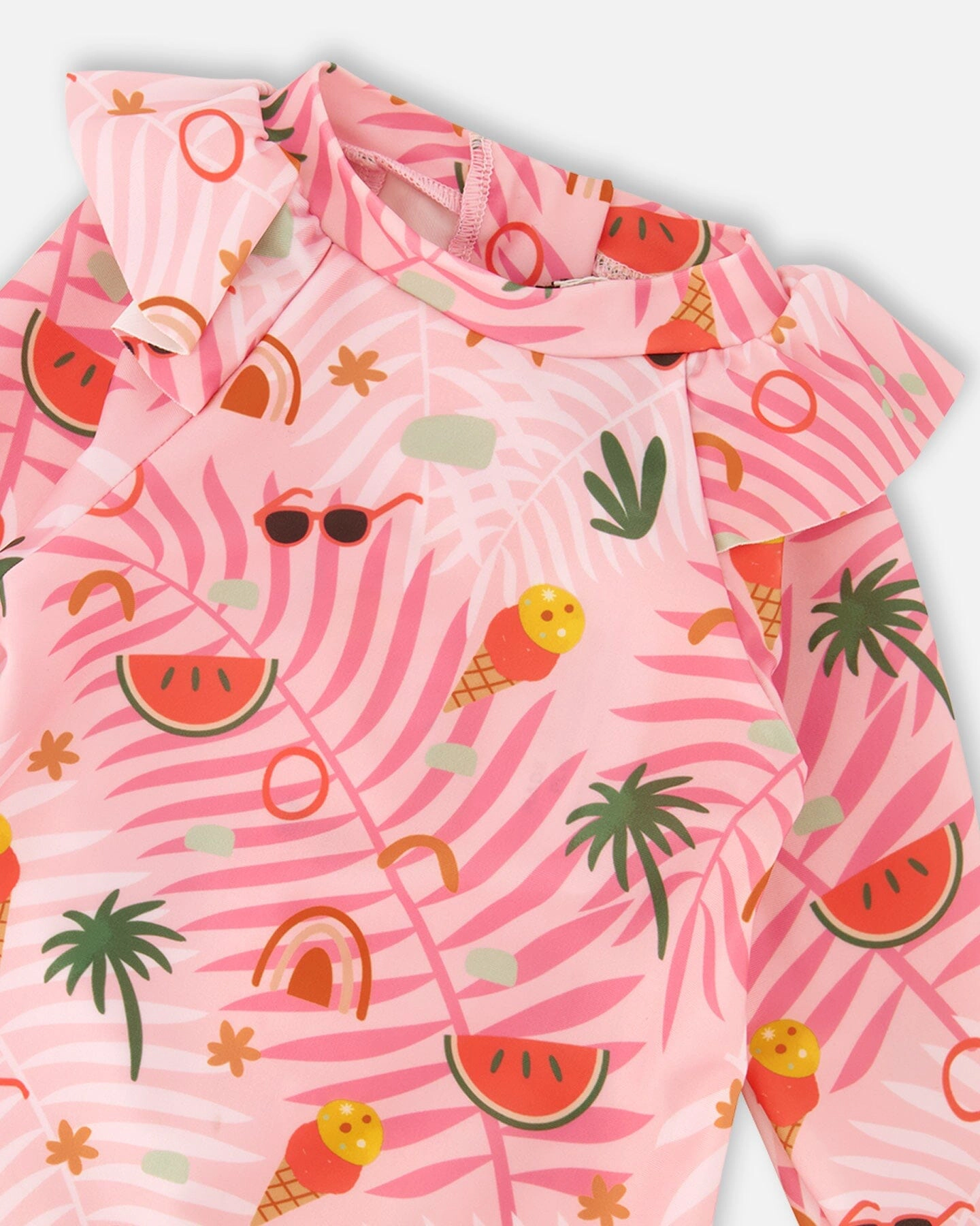 Deux par Girls Toddler One-Piece Long Sleeve Rashguard Beach Print