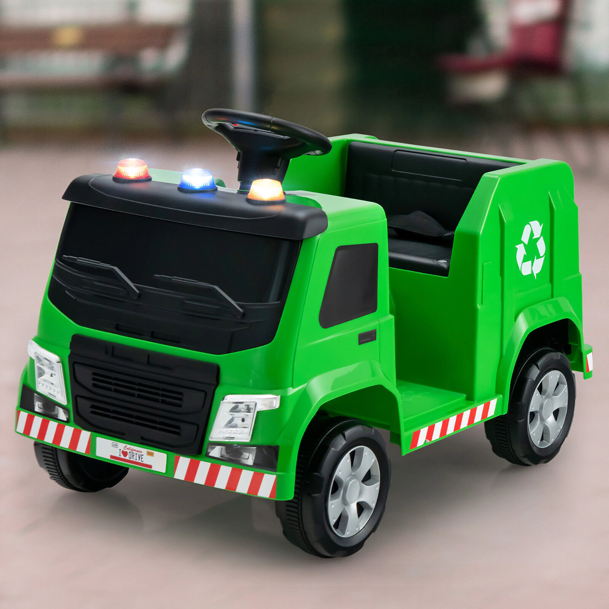 Costway 12V Recycling Garbage Truck Electric Ride On Toy Remote w/Recycling Accessories Yellow