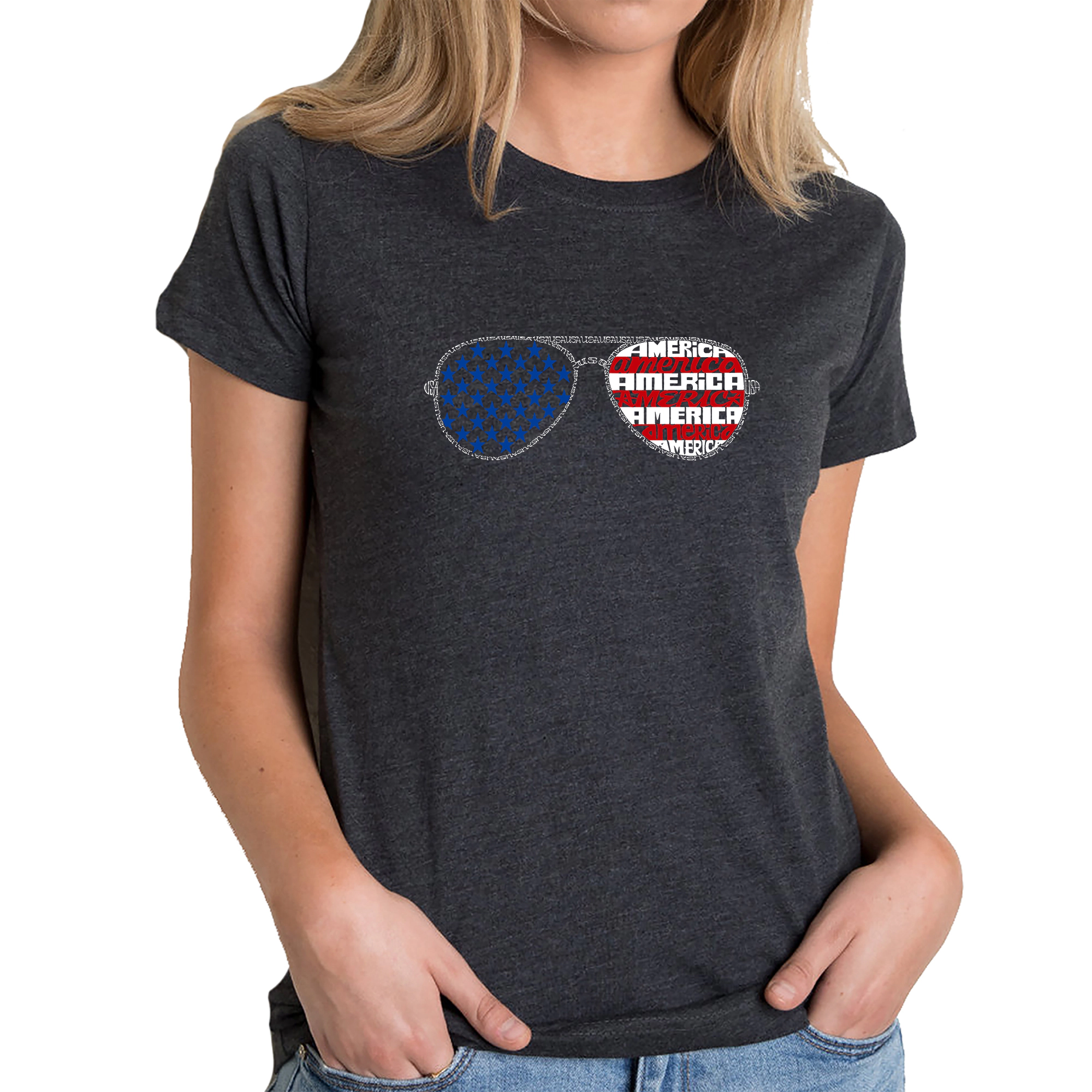 LA Pop Art Women's Cotton/Poly Blend Word TShirt - Americana Sunglasses