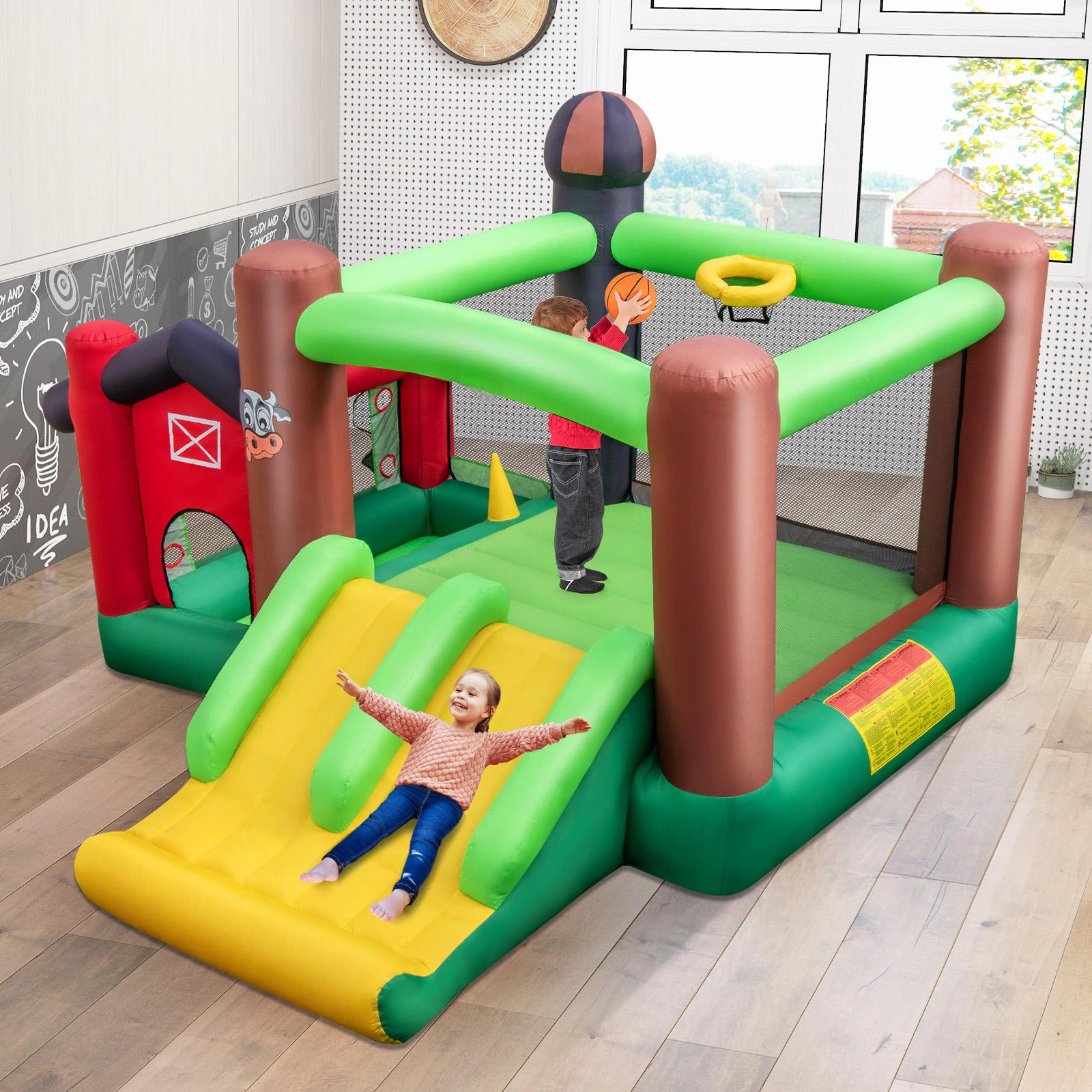 SUGIFT Dual Slides Ball Pit and 680W Blower 6-in-1 Kids Castle Bouncer