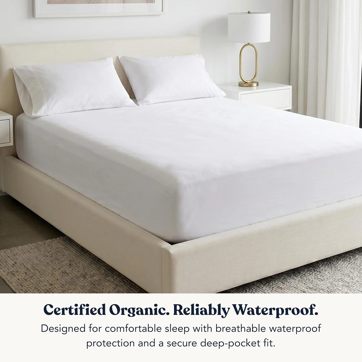 Delara Organic Cotton Waterproof Mattress Protector, GOTS Certified, Noiseless Breathable Fitted Cover