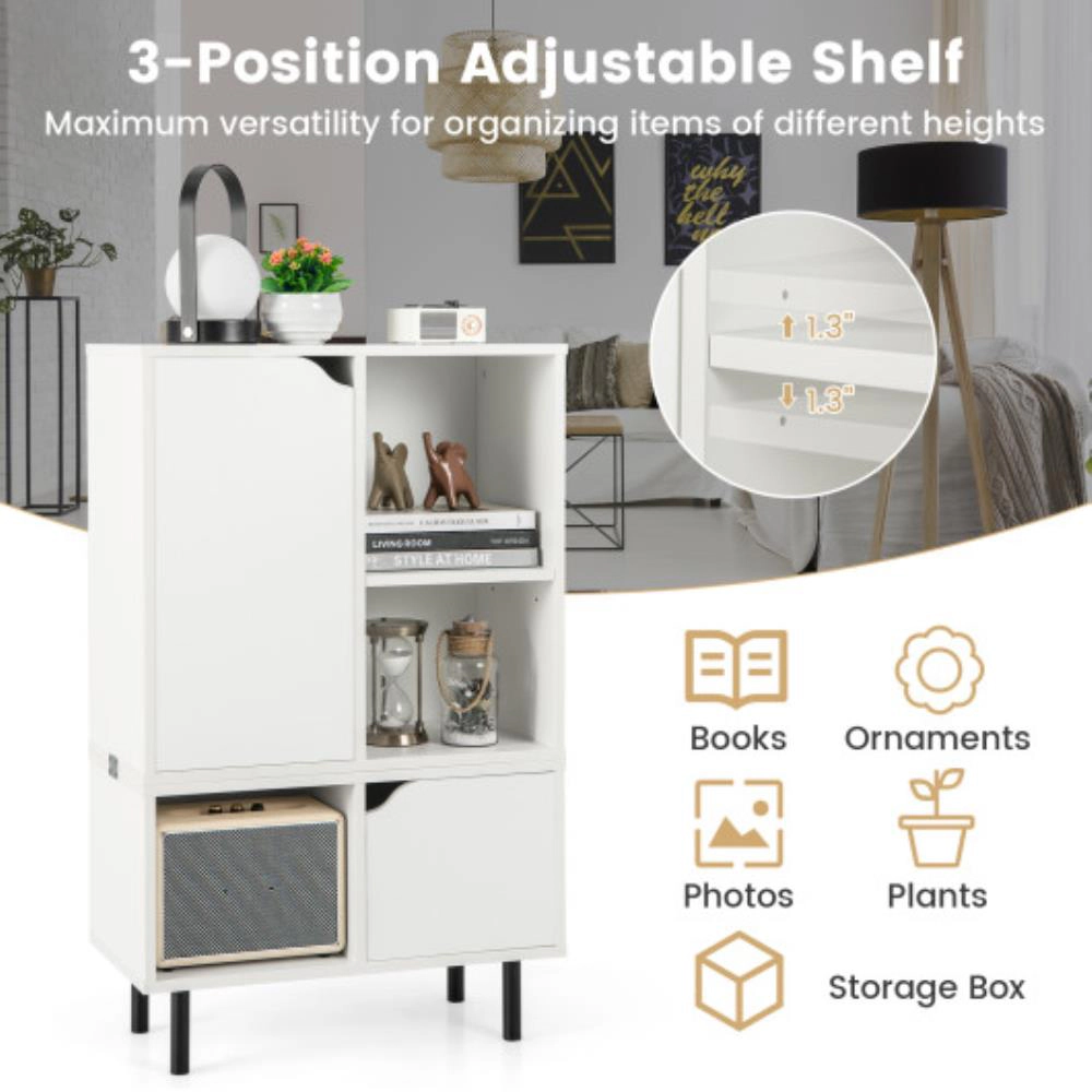 Hivvago Stackable Bookcase with Adjustable Shelf and Cubes-White