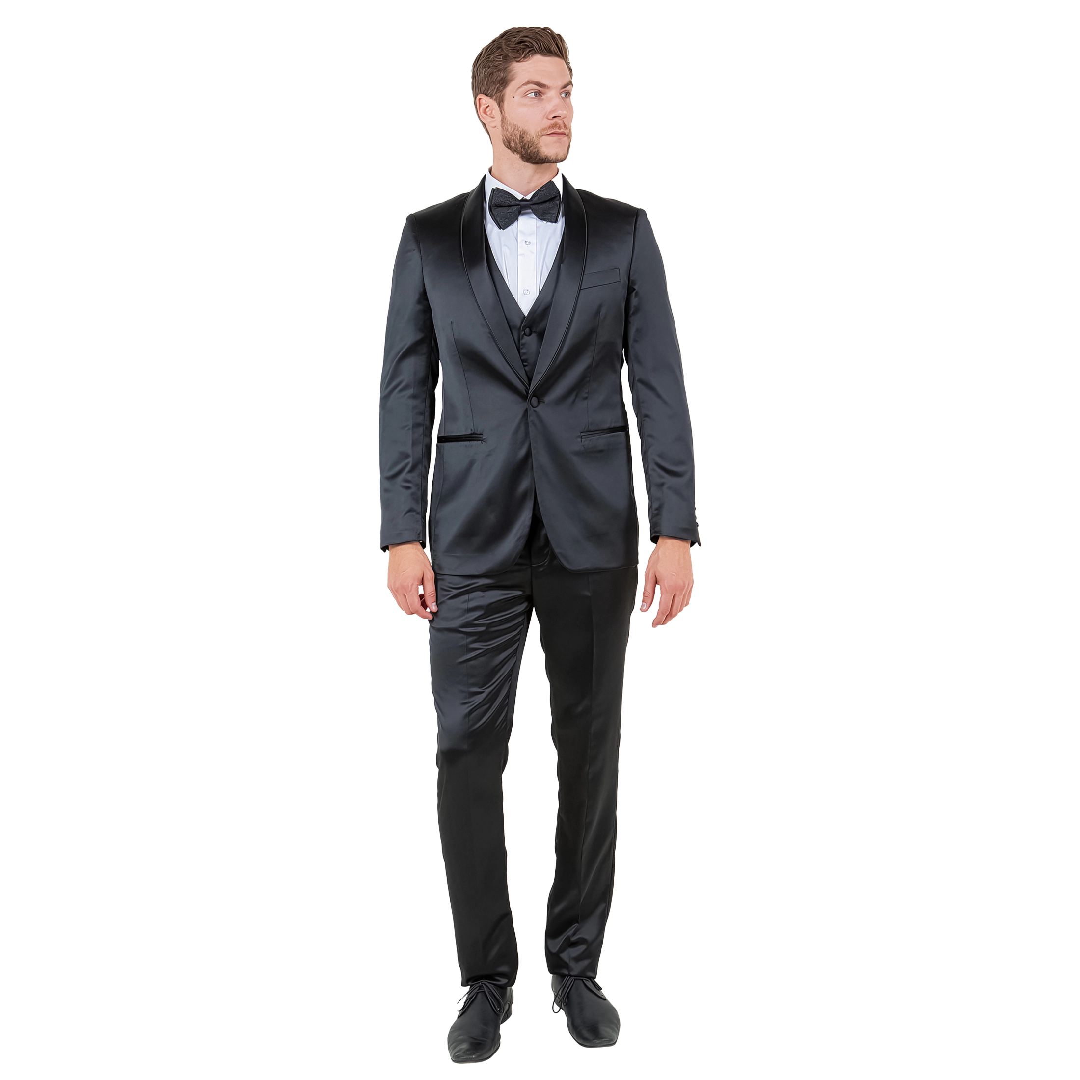 Tazzio Men's Skinny Fit 3-Pc. Satin Suit Set Includes Bowtie