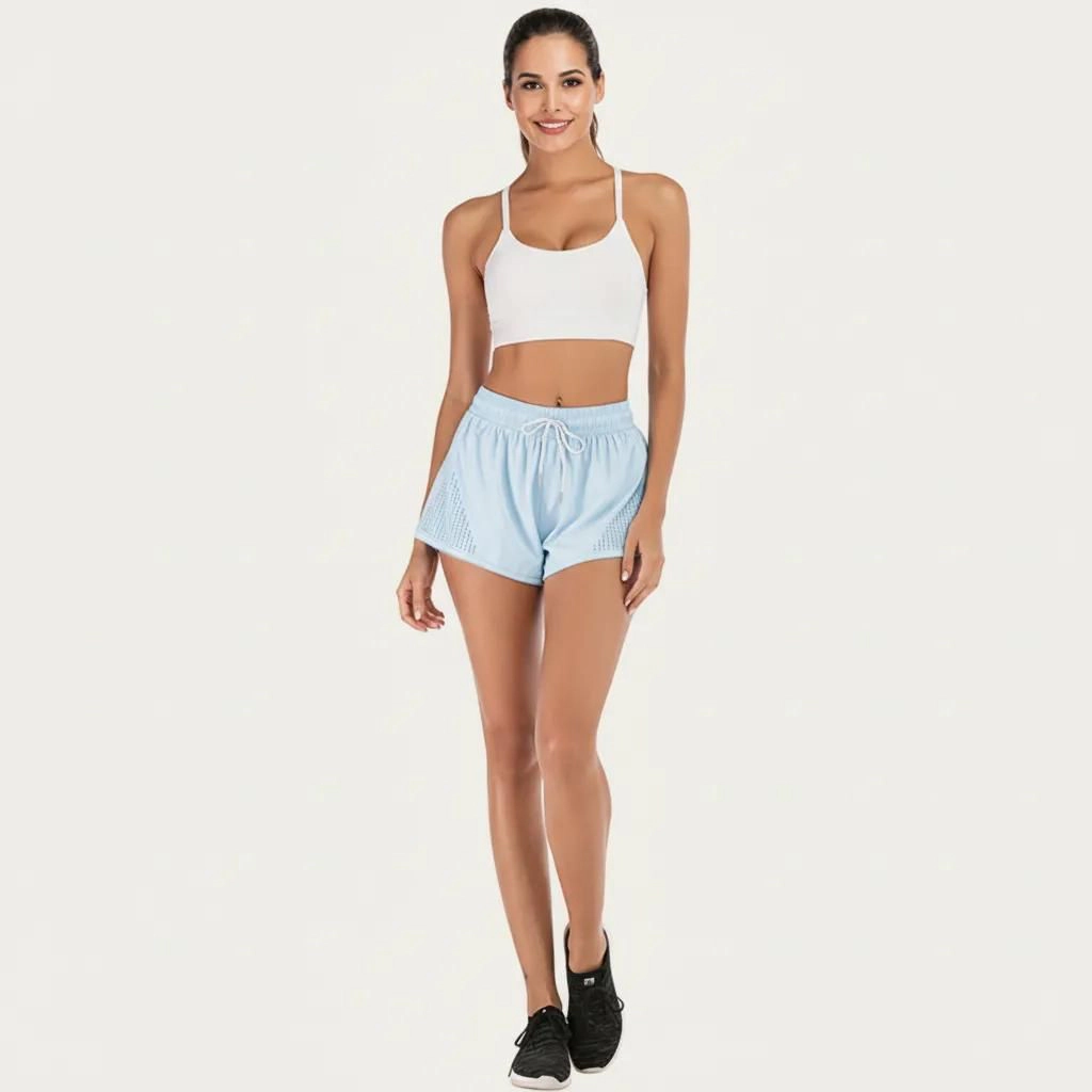 Anna-Kaci Women's Lazer Perforated Running Shorts Gym Athletic With Pockets
