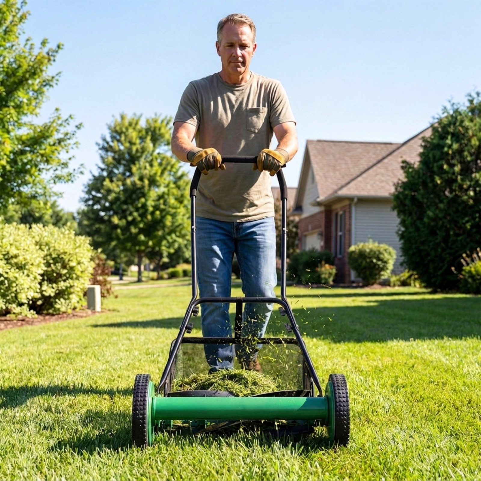 SUGIFT 18-in Cutting Width Push Reel Lawn Mower 4-Position Adjustable with Removable Grass Catcher Green