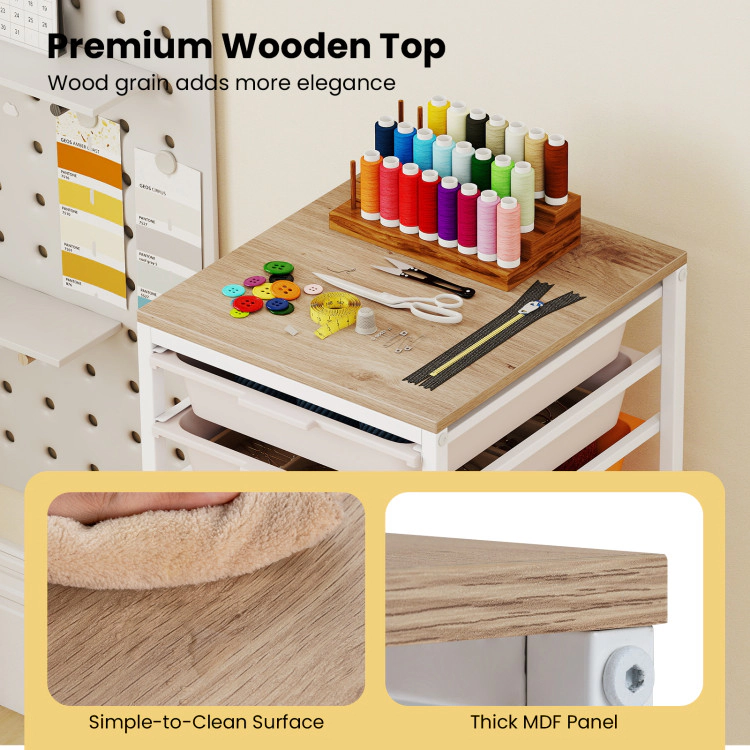 Hivvago 10-Drawer Rolling Storage Cart Mobile Utility Organizer With Wooden Tabletop And Lockable Wheels