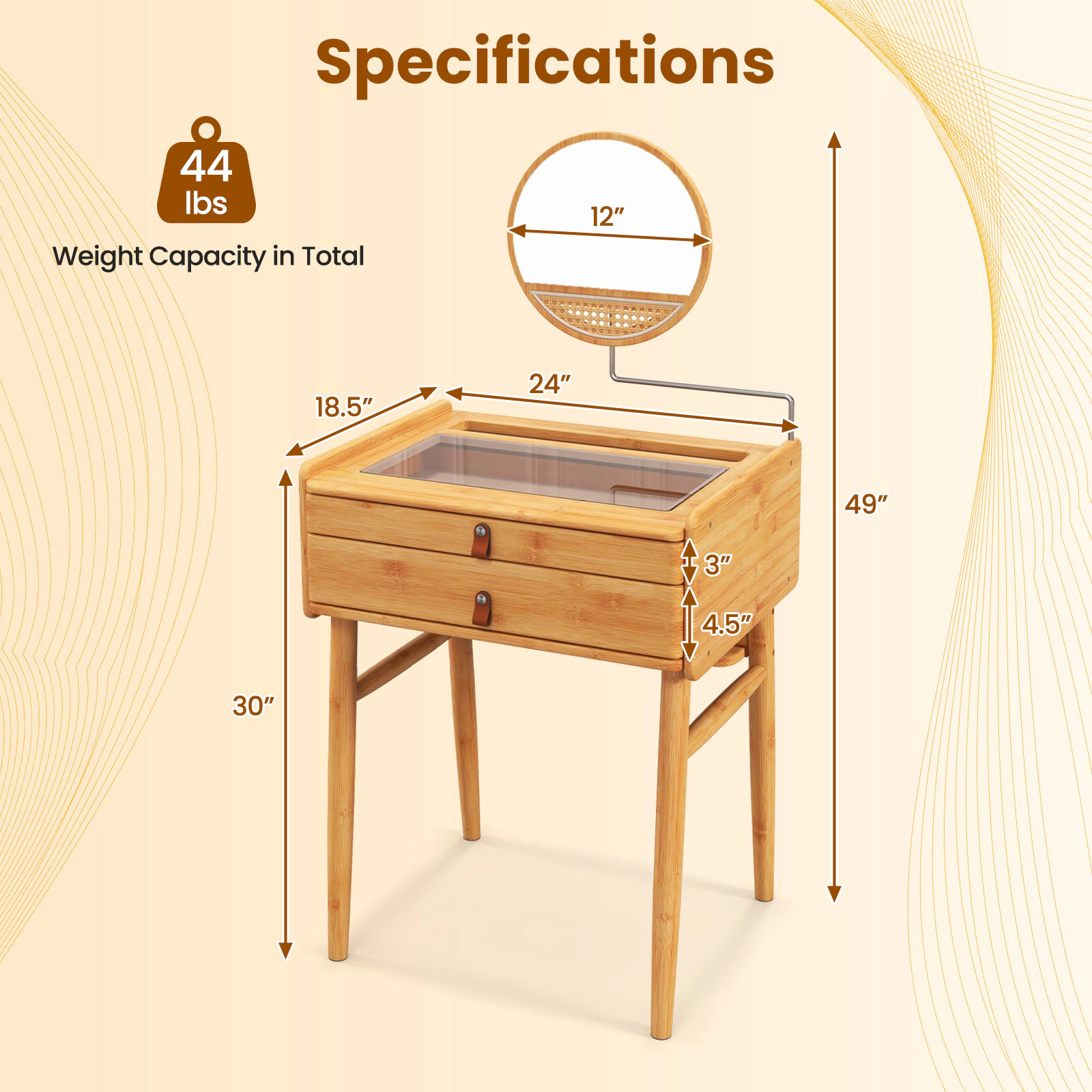 SUGIFT Bamboo Makeup Vanity Table Natural with Movable Mirror and 2 Storage Drawers