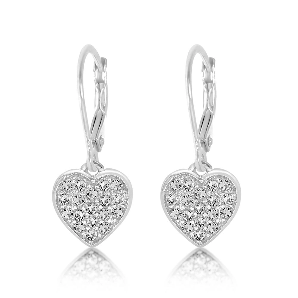 CHANTEUR Kids Heart Leverback Earrings - 925 Sterling Silver Leverback, Silver-Plated Brass, Cubic Zirconia